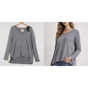 Chaser Gray Waffle Knit Long Sleeve Top Women's M High Low Thermal Casual
